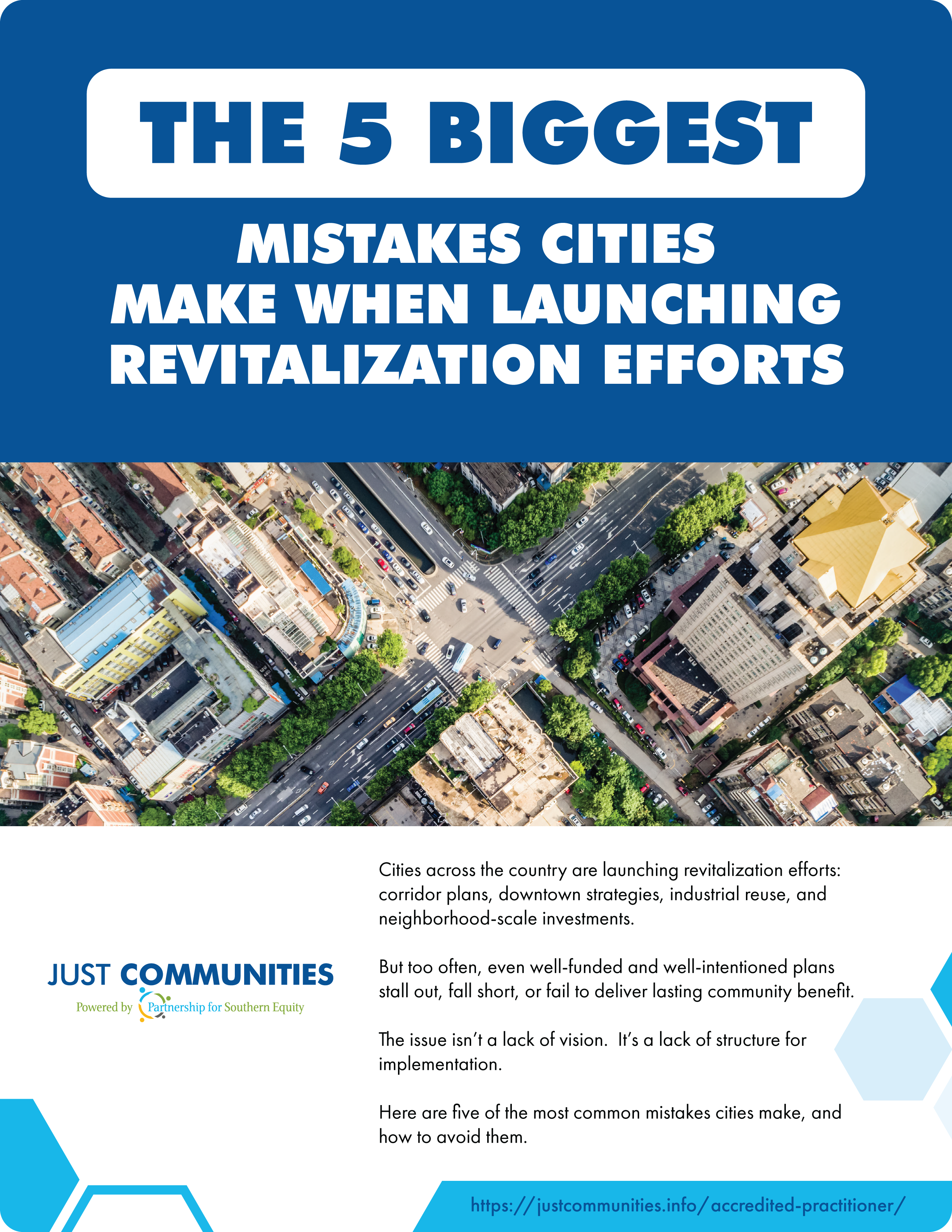 A professional PDF cover titled, The 5 Biggest Mistakes Cities Make When Launching Revitalization Efforts.