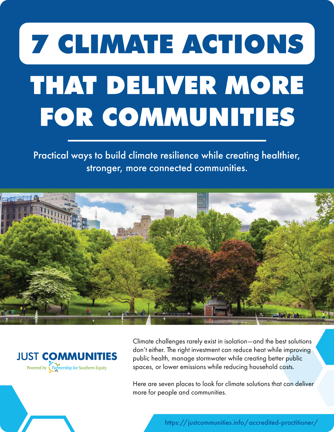 A digital resource thumbnail for a climate action guide titled “7 Climate Actions That Deliver More for Communities.”